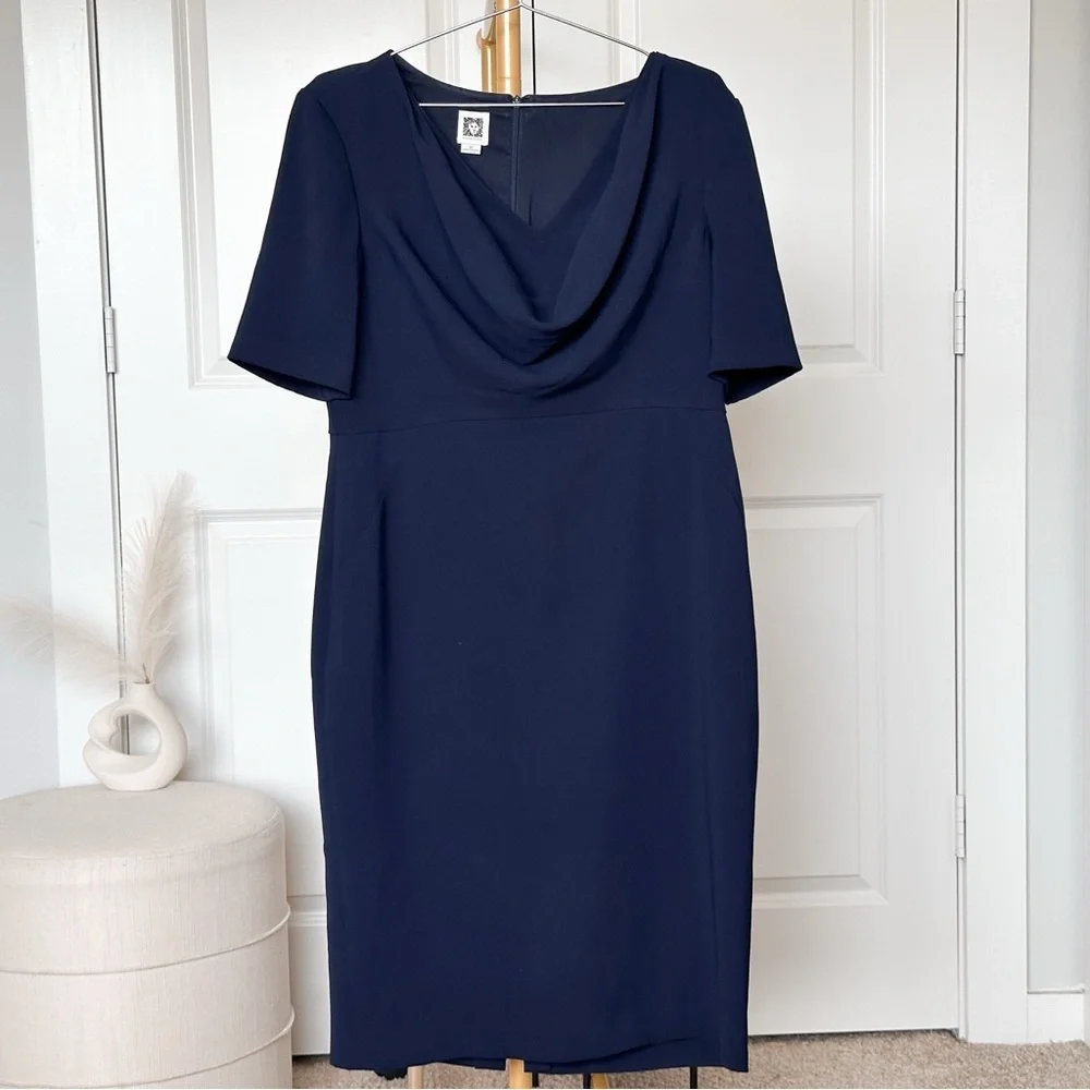 Anne Klein Blue Sheath Dress with Cowl neck - Picture 2 of 8